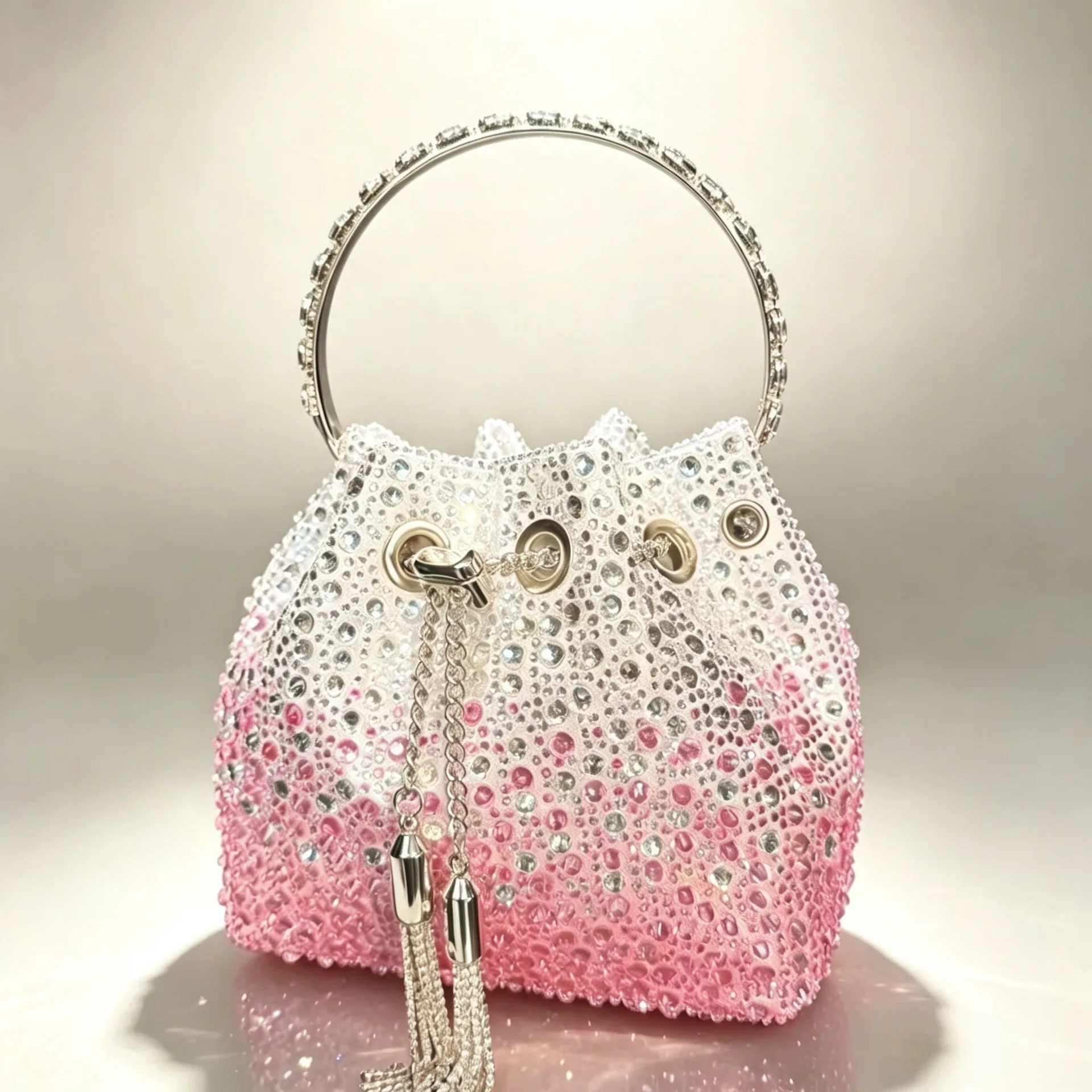 European Crossbody Evening Bucket Bag Women Bag Gradient Ombre Full Star Rhinestone Shoulder Handbag Elegant Chic