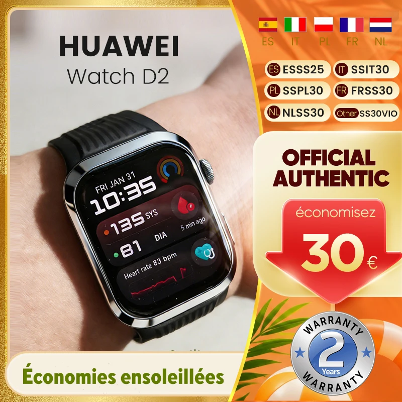 Montre HUAWEI D2 avec écran AMOLED de 1,82 pouces, ECG, surveillance complète du sommeil, soins de santé familiaux, Bluetooth