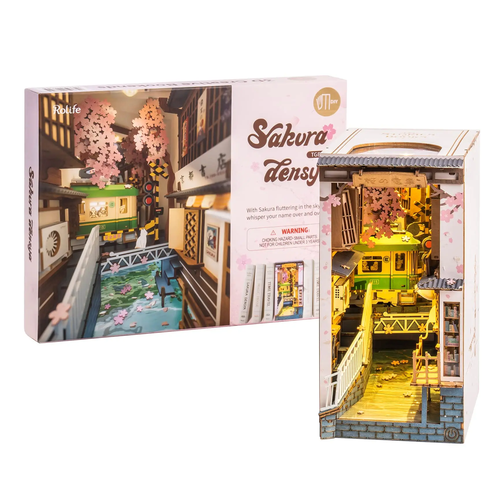 Rolife DIY 3D Wooden Book Nook Puzzle Kit with LED Bookend Diorama Miniature Bookshelf Set Ideal Gift for Adults And Teens