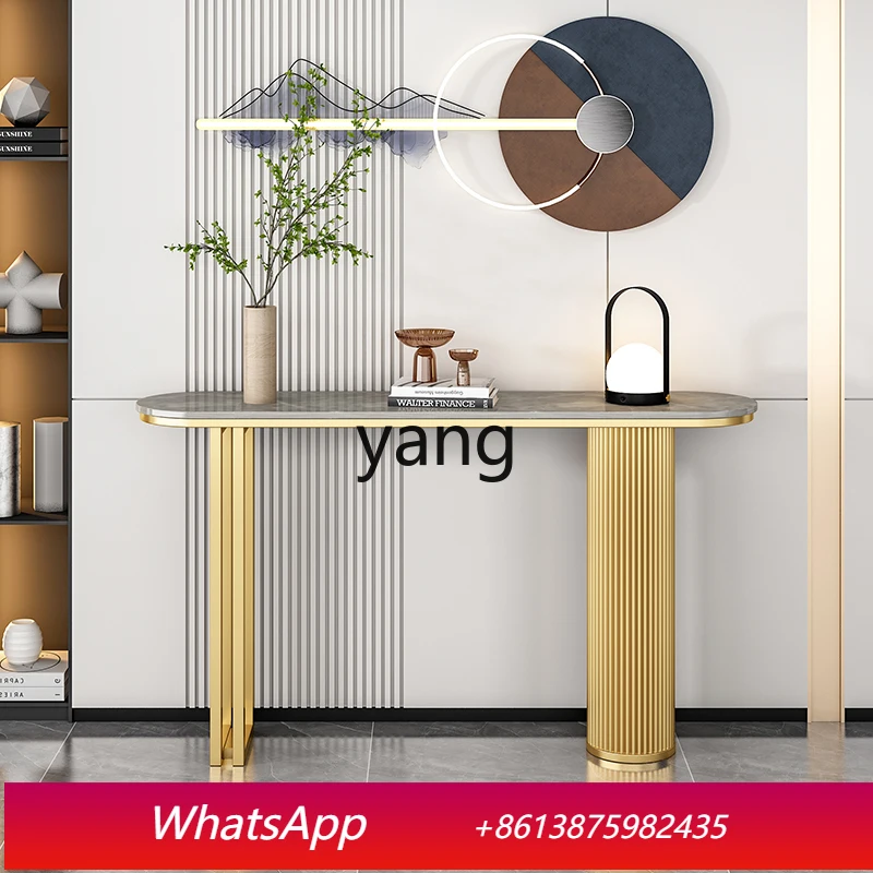 

LH light luxury rock slab entrance platform curved entrance cabinet modern simple wall case