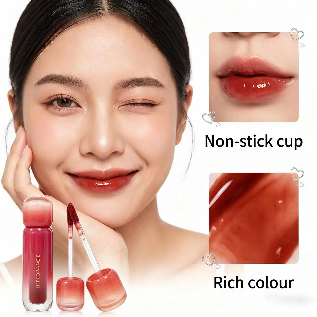 Herorange Watery Mirror Lipgloss, langanhaltend, feuchtigkeitsspendend, reparierend, aufhellend für dunkle Lippen, prall und glänzend, für das tägliche Make-up