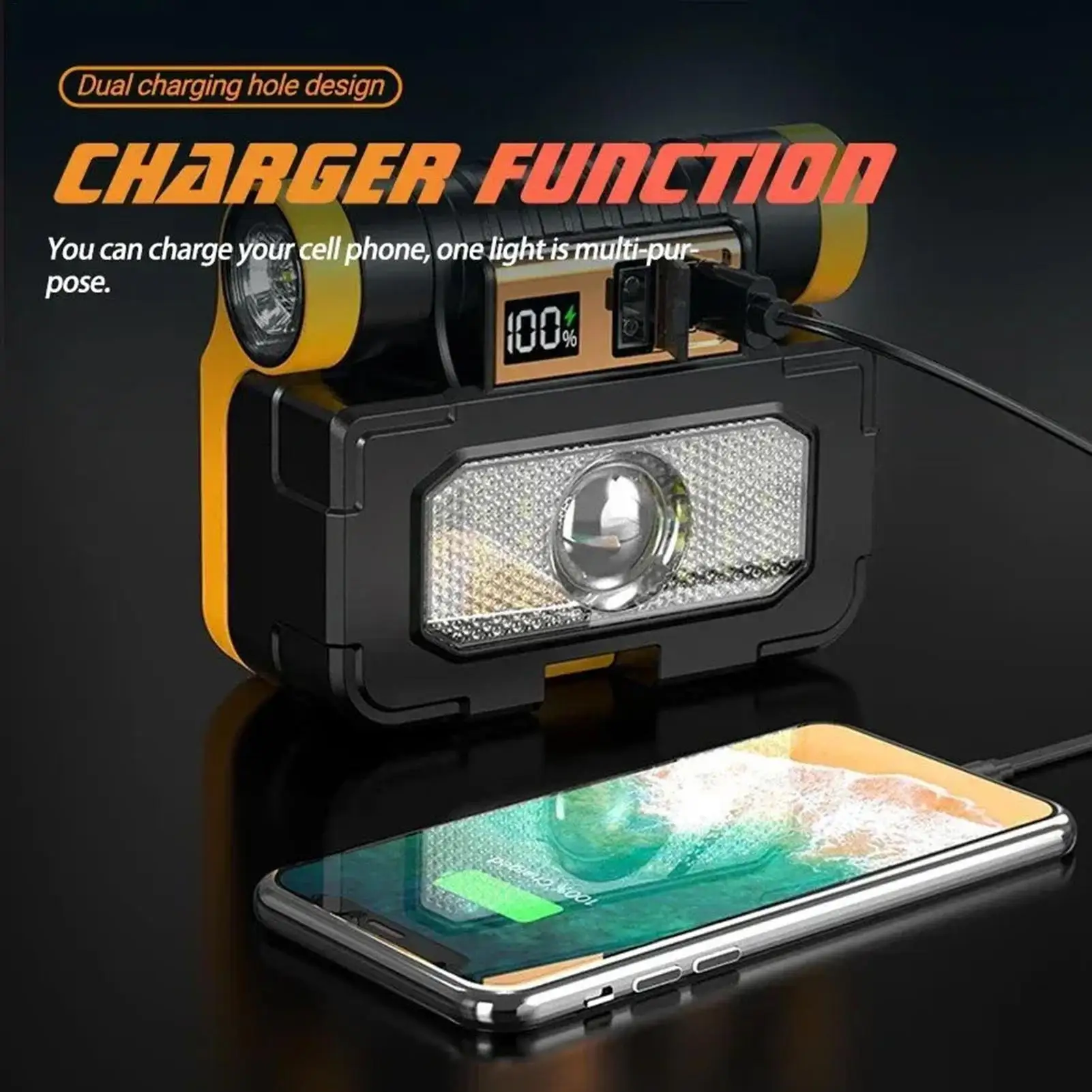 ضوء العمل في الهواء الطلق سطوع مصباح يدوي لإصلاح ضوء العمل الشمسي القابل لإعادة الشحن طويل الأمد لورشة العمل حديقة RV الفناء الخلفي