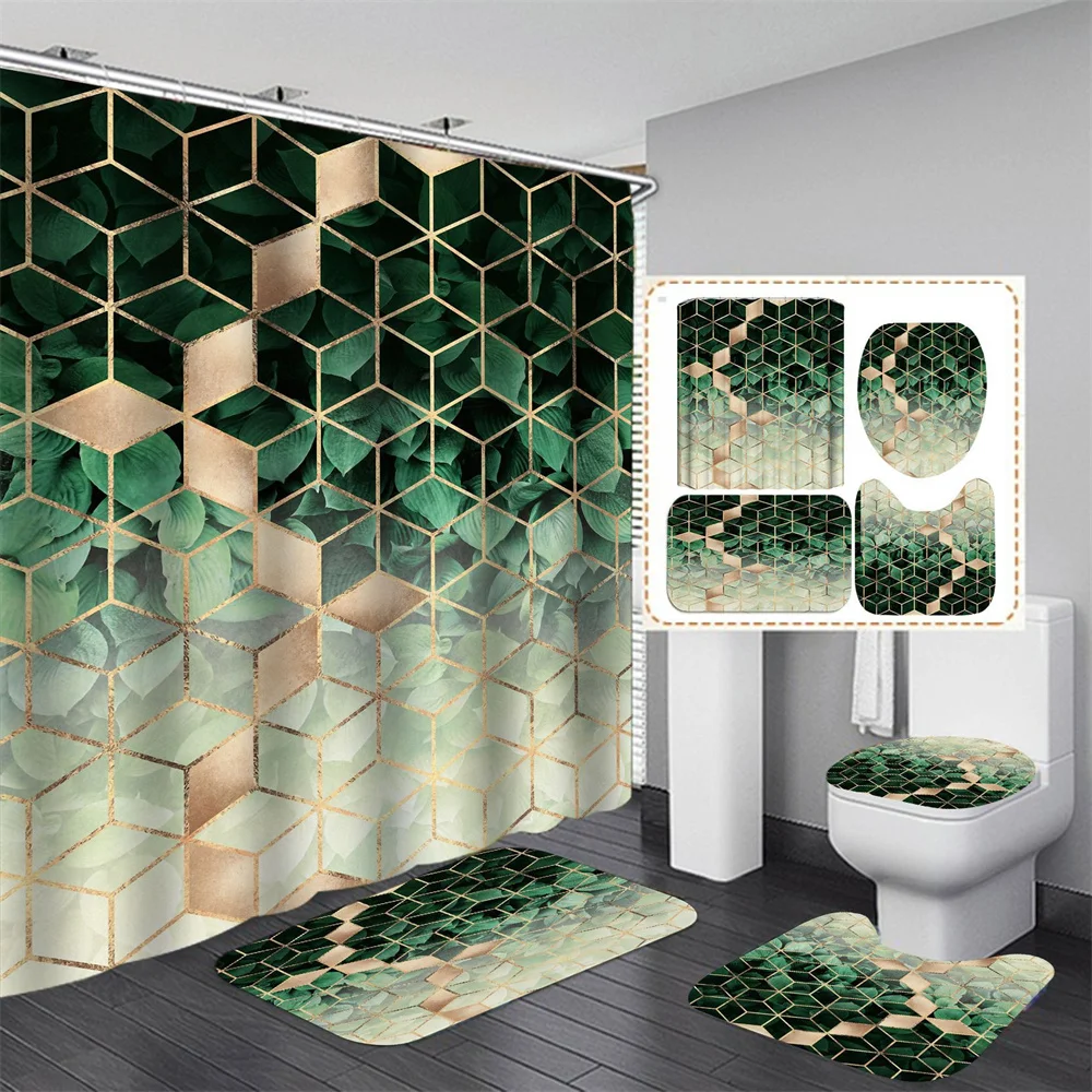 

Geometric Shower Curtain Set Abstract art non-slip Bath Mat and Carpet Toilet Mat Bathroom Home Decor