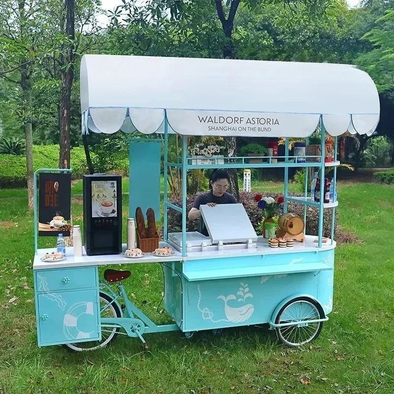 AAS Mobile Ice Cream Truck Large Catering Cart Bar Craft Brewing Sales Desk Outdoor Beverage Coffee Three Wheel Dining Truck