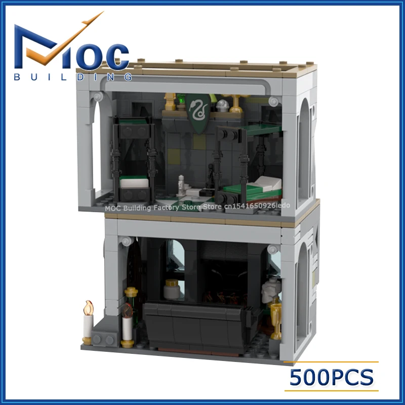 MOC Classic Movie Series Scene Modular Green Common Room And Dorms Model Building Blocks DIY Assemble Bricks Creative Toys Gifts