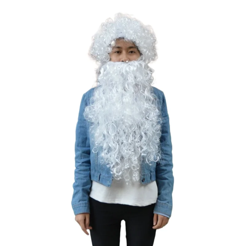 Barba y Peluca de Santa Claus para Fiesta de Navidad, Set de Peluca de Santa Claus, Accesorios de Disfraz de Santa Claus, Peluca y Barba de Peluche Blanco