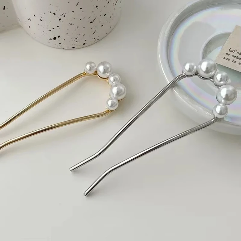 U-shaped Pearl Low Bun Hair Clip Fixed Hairpin High-end Hair Accessory for Women