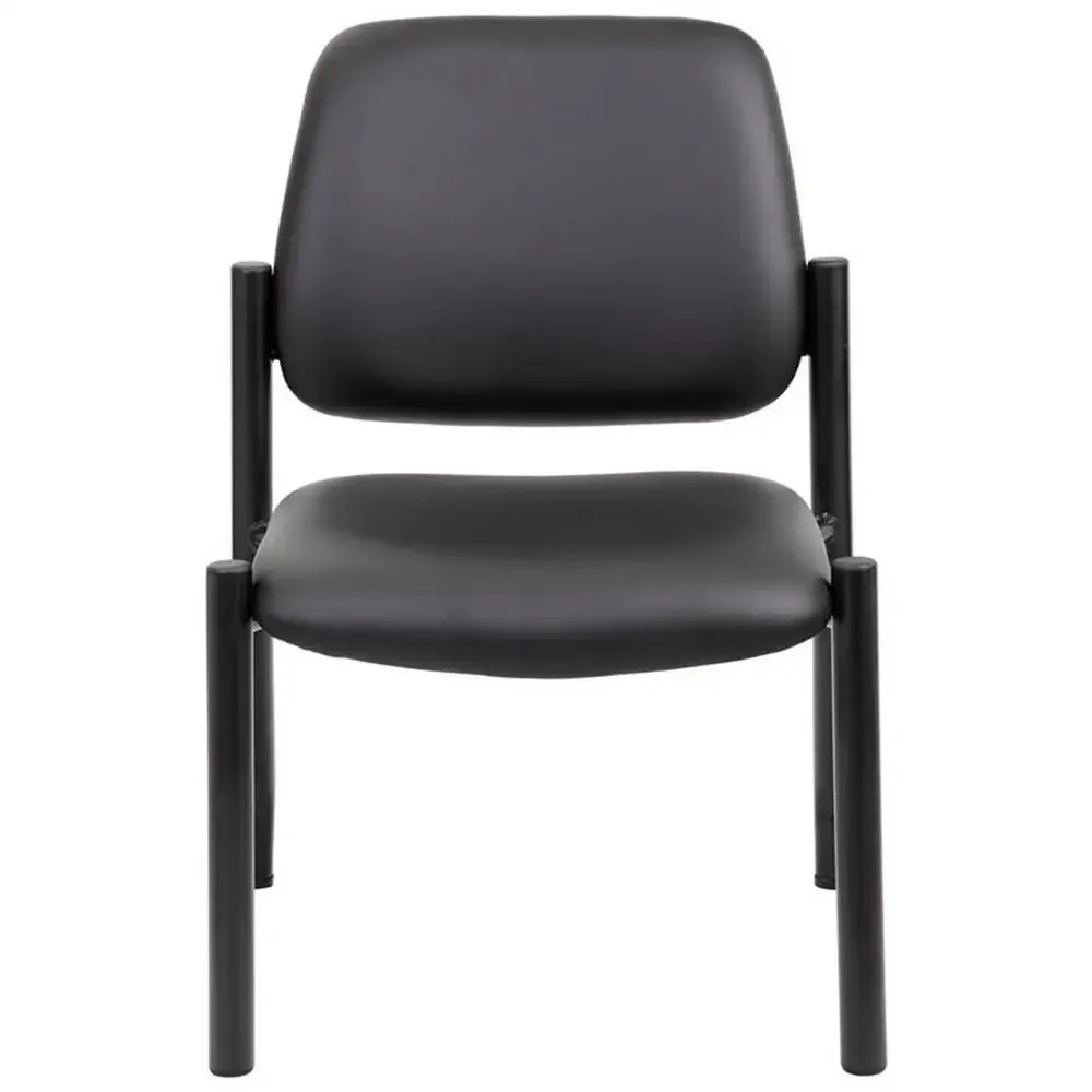 Black Vinyl Steel Guest Chair with Wall Saver Leg Design Office Furniture Positive Work Environment 300lbs Weight Capacity