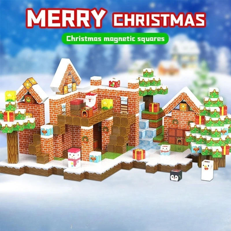 ของขวัญคริสต์มาส บล็อกแม่เหล็ก ชุดสร้างสรรค์โลกเหมือนจริง แม่เหล็กทรงลูกบาศก์ สำหรับการเรียงซ้อน ชุดก่อสร้าง ของเล่นเสริมพัฒนาการ สำหรับเด็กอายุ 3 ปีขึ้นไป ของเล่น DIY