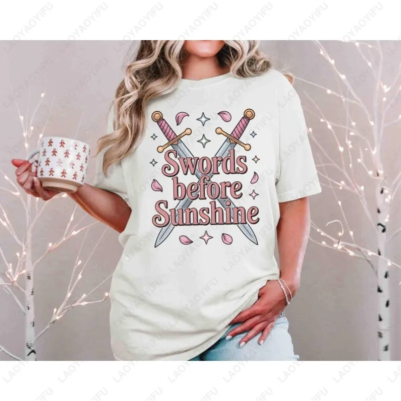 Swords Before Sunshine Romantasy Tshirt Fantasy Reader Gift Book Lover Men Women Cotton Tee Reading Aesthetic Dark Academia Tops
