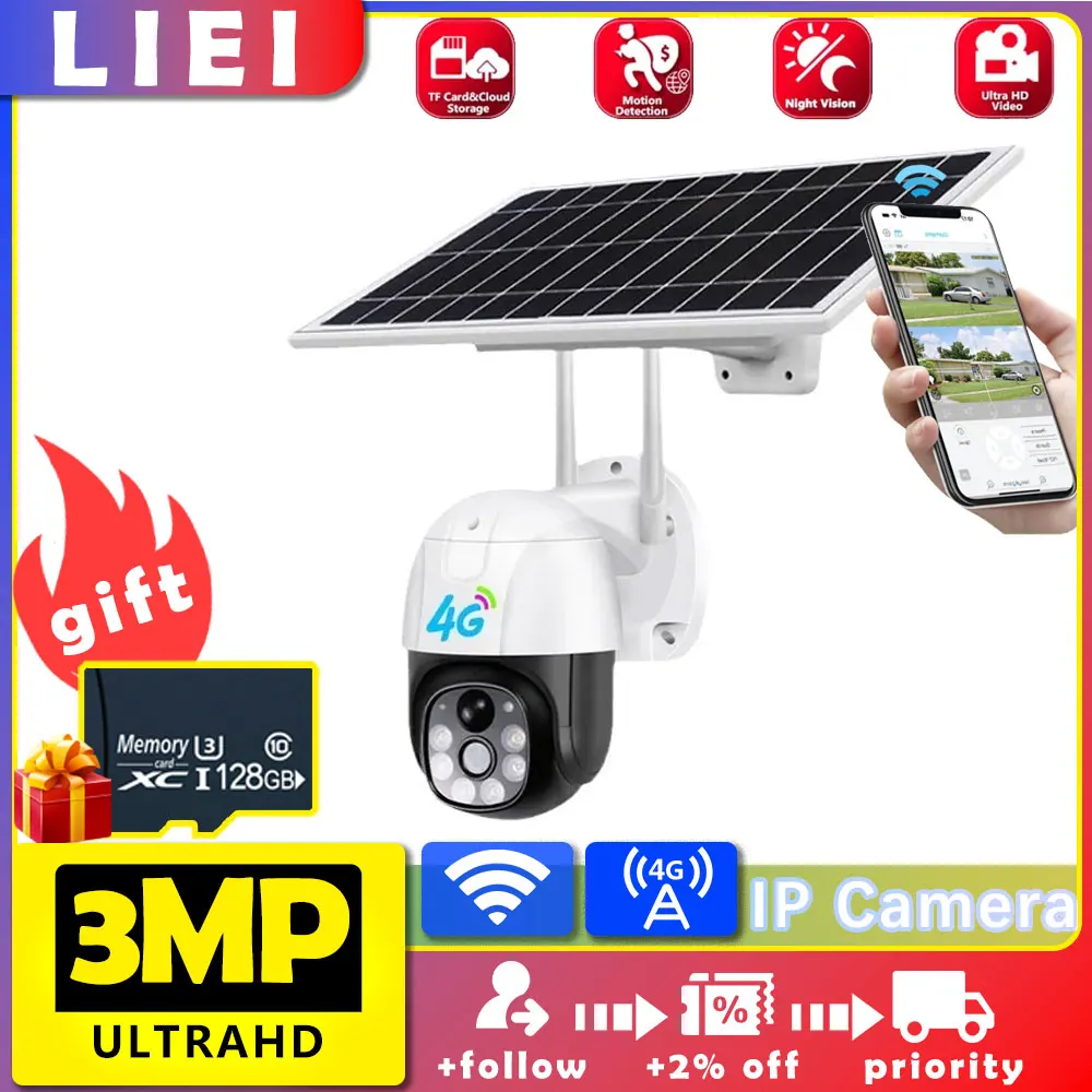 

LIEI WIFI/4G Two-way Voice Solar Camera Surveillance Camera Dual Lens Camera Recording Battery Outdoor Support 128G TF Card