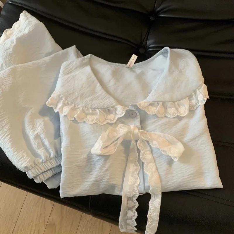 

2025 New Sweet Lace Princess Style Pajamas for Women Spring and Autumn, Doll Collar Home Furnishing Set