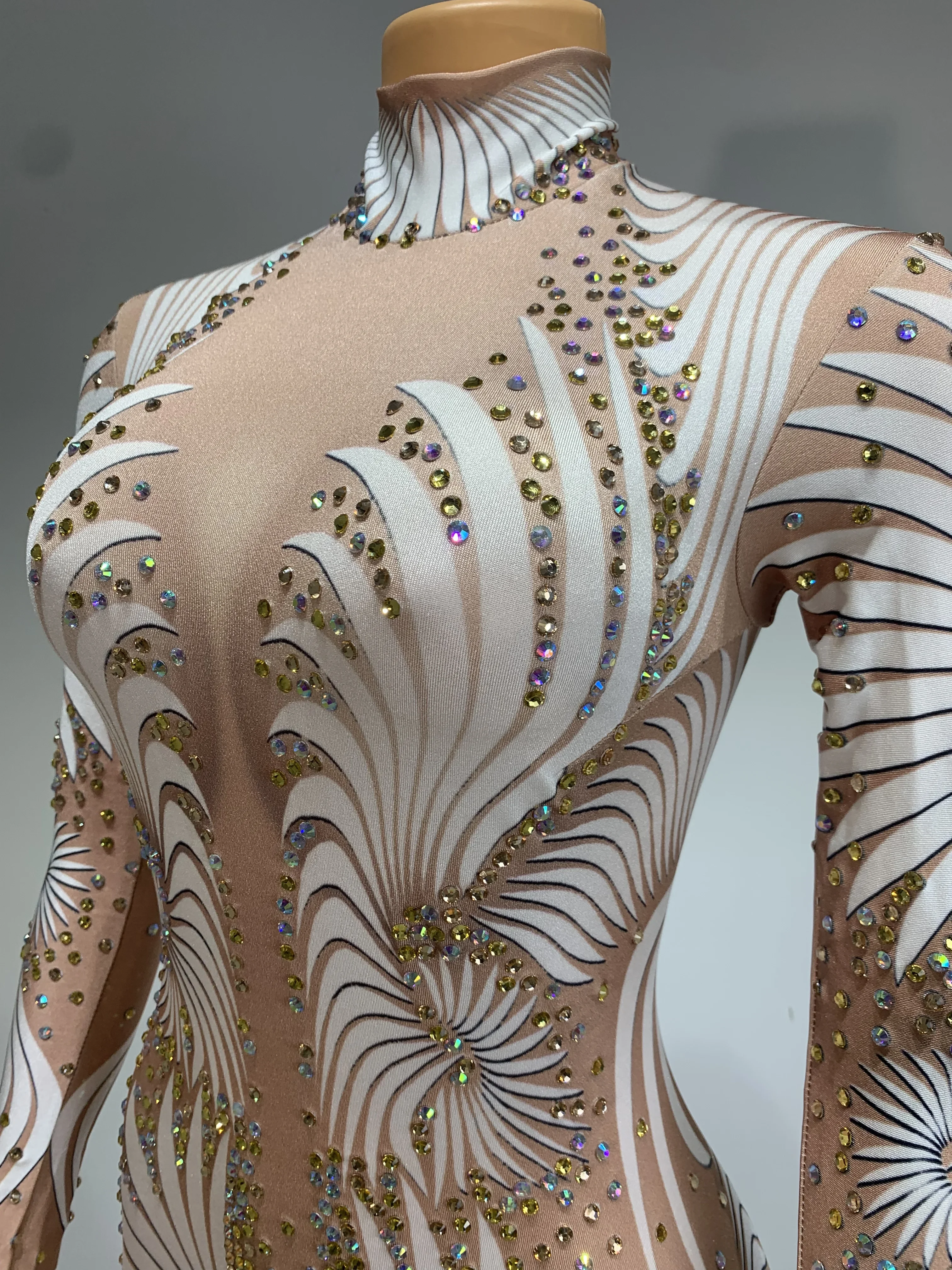 Kombinezon damski z nadrukiem dżetów High Street, seksowny kostium sceniczny dla tancerki, piosenkarki, na imprezę, do klubu nocnego, na scenę.