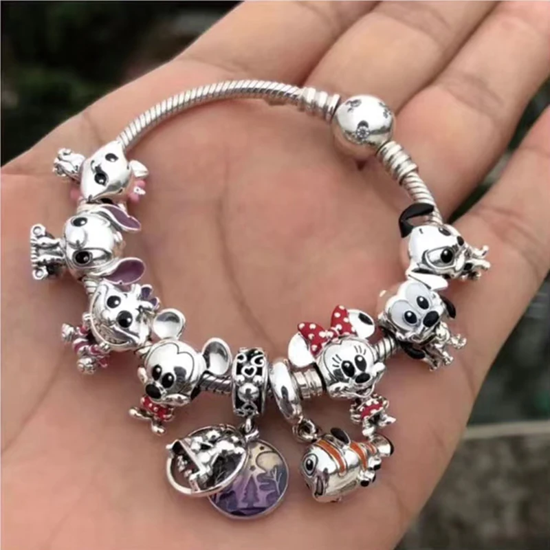 Fit Pandora Disney Mickey Mouse Dangle Charm for Jewelry Making Minnie Mouse Beads Women Bracelet Accessories Girls Bangles DIY