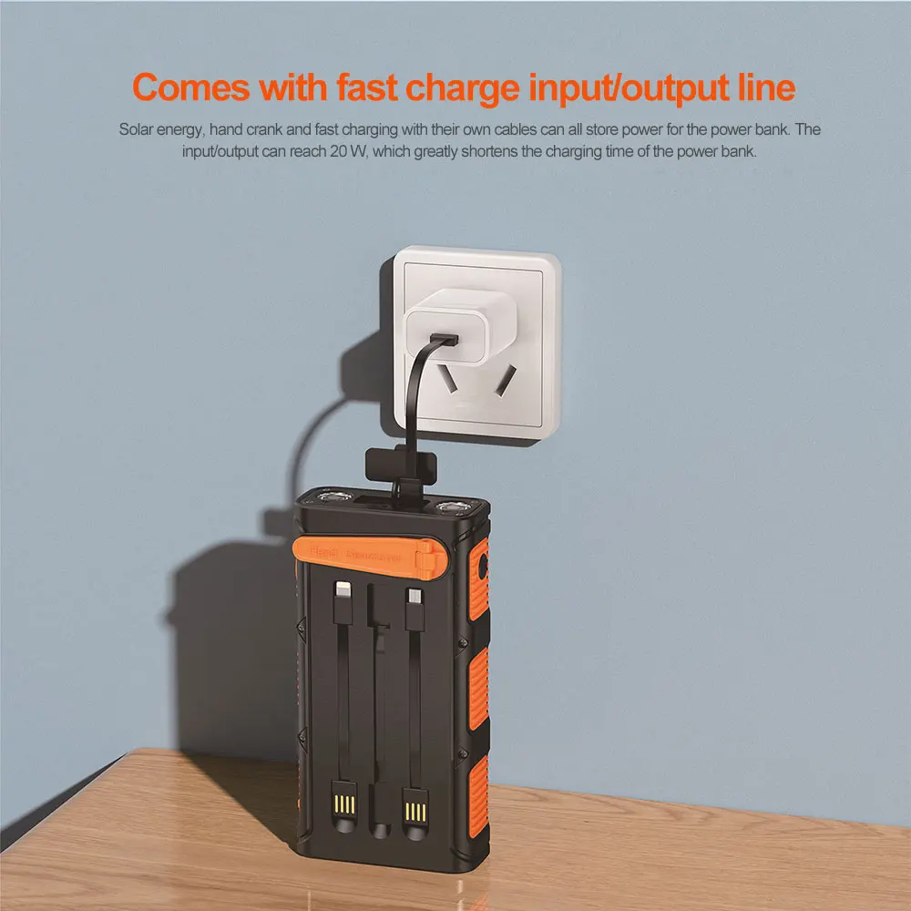 30000mAh Solar Power Bank PD20W Batteria esterna Powerbank a ricarica rapida per iPhone 13 Huawei Xiaomi Caricatore portatile a manovella