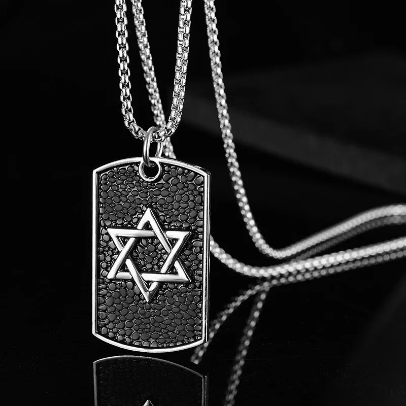 Solomon Punk Star of David Pendant Necklace Stainless Steel Hexagram Lucky Aumlet Hip Hop Judaism Titanium Motorcycle Jewelry