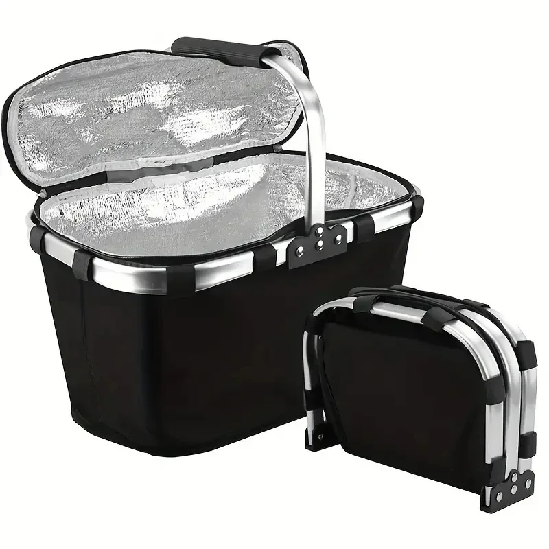 

Insulated Picnic Basket, Insulated Shopping Basket With Lock Lid, Waterproof Foldable Cooler Basket Mini shopping basket Safe