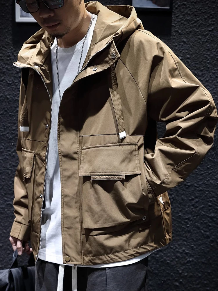 

Trendy Men's Workwear Jaet Hooded Casual Loose Fit Windproof Spring Autumn Outerwear Polyester Ox Fabric Long Sve Zi...