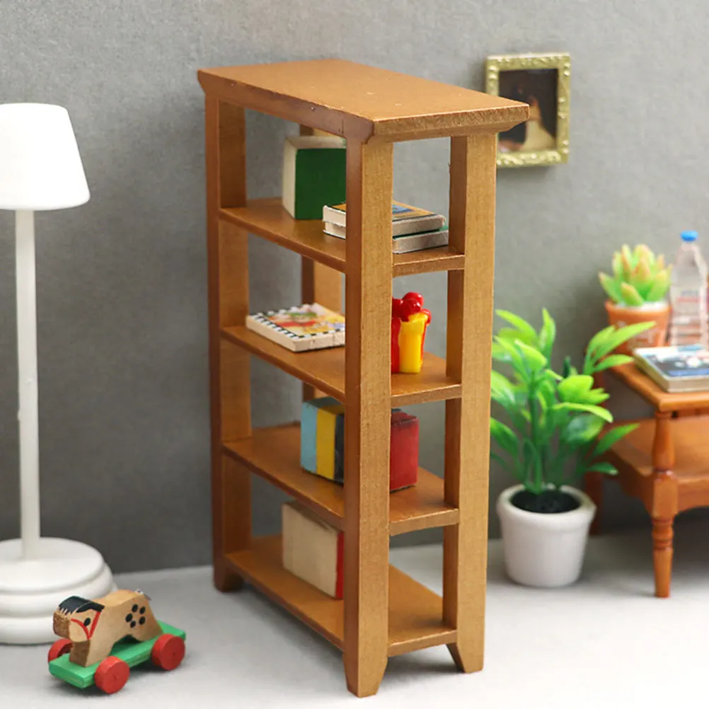 

Mini Wooden Bookcase Simulation Shelf Premium Wood Mini House Furniture Decor Desktop Adornment Miniature Craft Supplies
