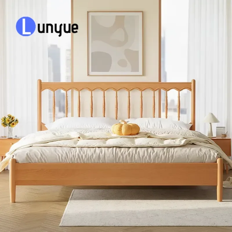 Japanese Style Solid Oak Wood Bed Luxury Retro Modern Simple Design Eco Friendly Durable Double Queen Size Bedroom Furniture