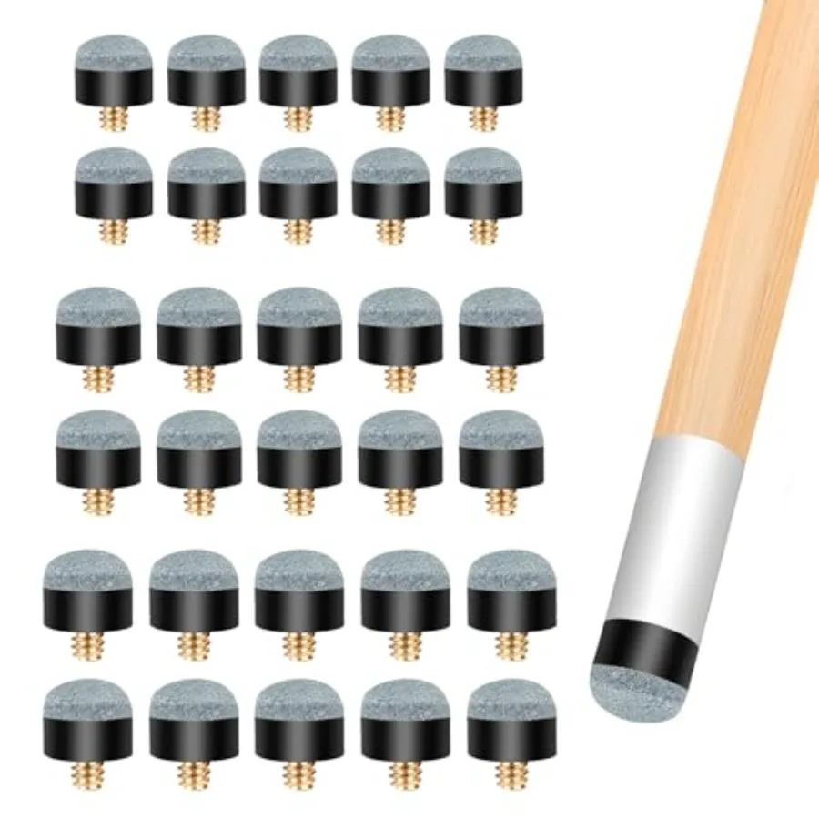 

30 Pack Screw On Pool Cue Tips Replacement Kit No Glue Needed, Universal Fit 11mm/12mm/13mm with White Copper Ferrules, Billiar