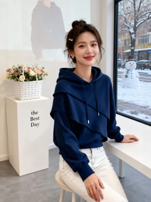 

Faionable Oversized Hoodie Women's Spring 2026 New plus Size Slimming Loose Top Korean Sle Long Sve Color