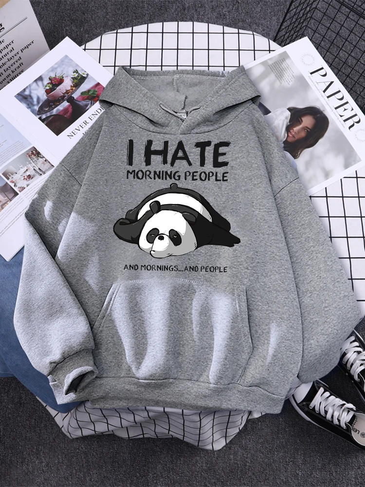 Lazy Panda I Hate Morning People Prints Hoody Woman Casual Hoodies Plus Size Sweatshirt Harajuku Girl Autumn Warm Sudaderas Tops