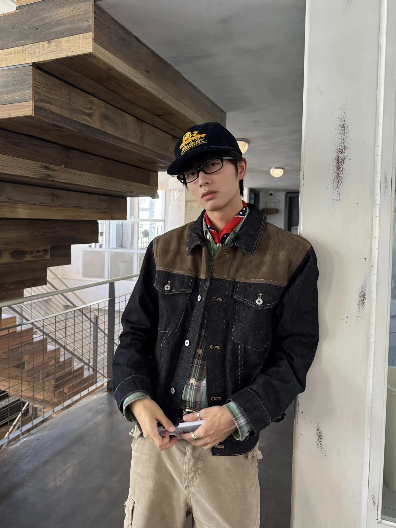 

Barnes Vintage Suede Patchwork Contrast Stitch Original Color Men's Denim Jaet Autumn New Design oulder Jaet