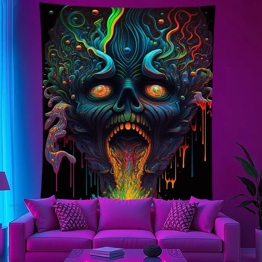 VIKAMA Blacklight Trippy Mushroom Moon Tapestry UV Reactive Neon Wall Hanging Psychedelic Room Decor