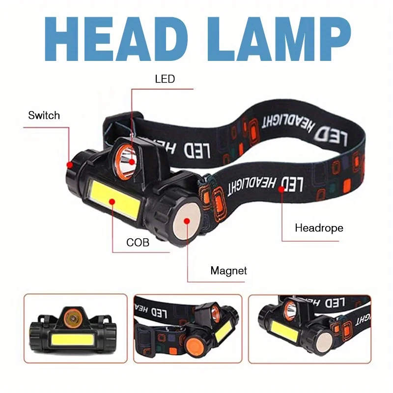 1pc/2pcs Mini LED Headlamps LED+COB Work Light Lightweight Outdoor Headlights USB Rechargeable Headlamp Waterproof Head Light
