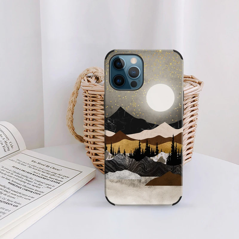 

Aesthetic Art Gold Mountain Scenery Pattern Phone Case for iphone X XR XS MAX 7 8 Plus SE 2020 11 12 13 Pro Max Mini Cover