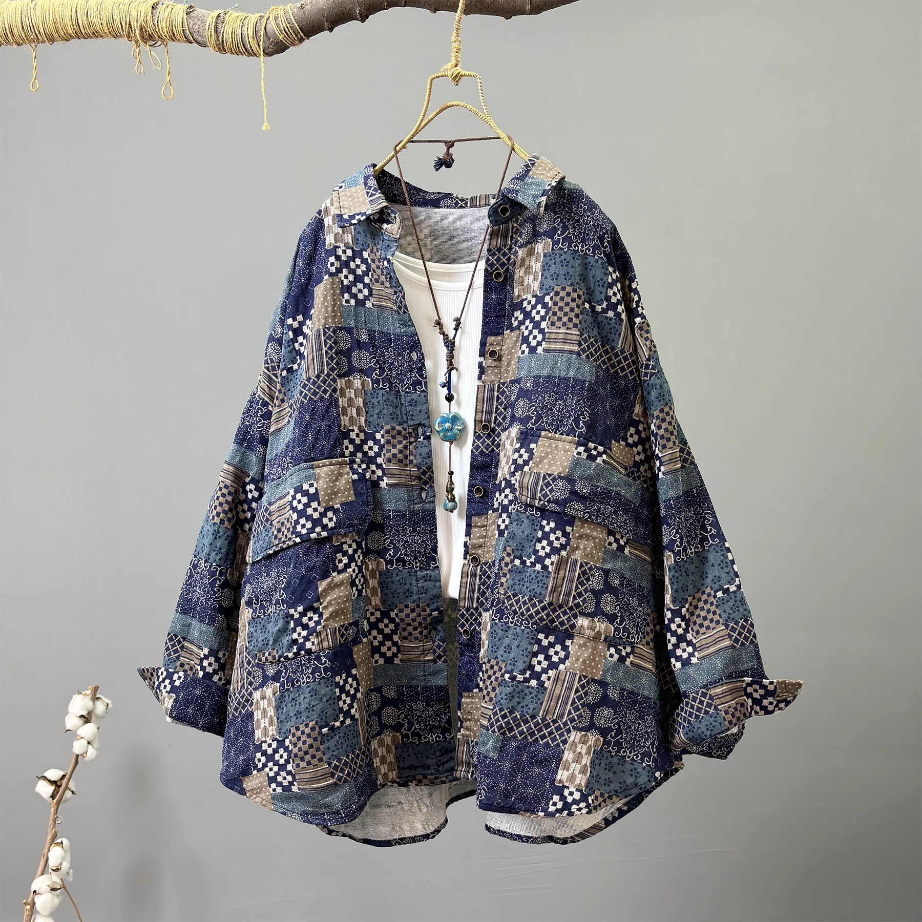 

Enianechu, японская одежда 140 см, женская одежда больших размеров, 100% хлопчатобумажная пряжа, лоскутные рубашки с этническим принтом, блузки, верхняя одежда