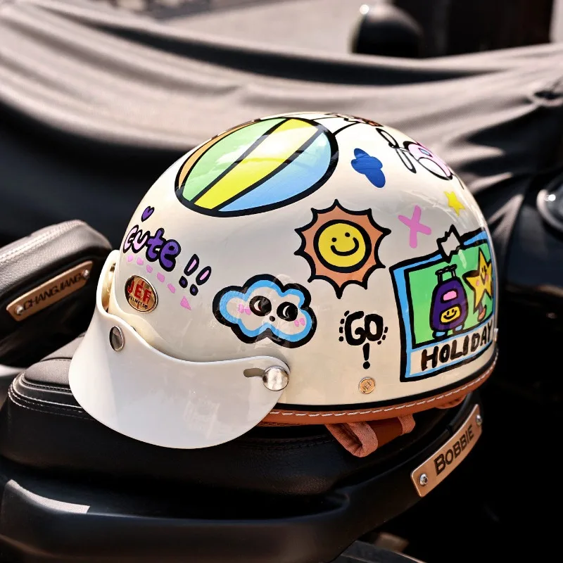 Retro Half Helmet Unisex Summer Scooter Motorcycle Helmet Lightweight Cool Lining Electric Bike Vintage Scoop Helmet