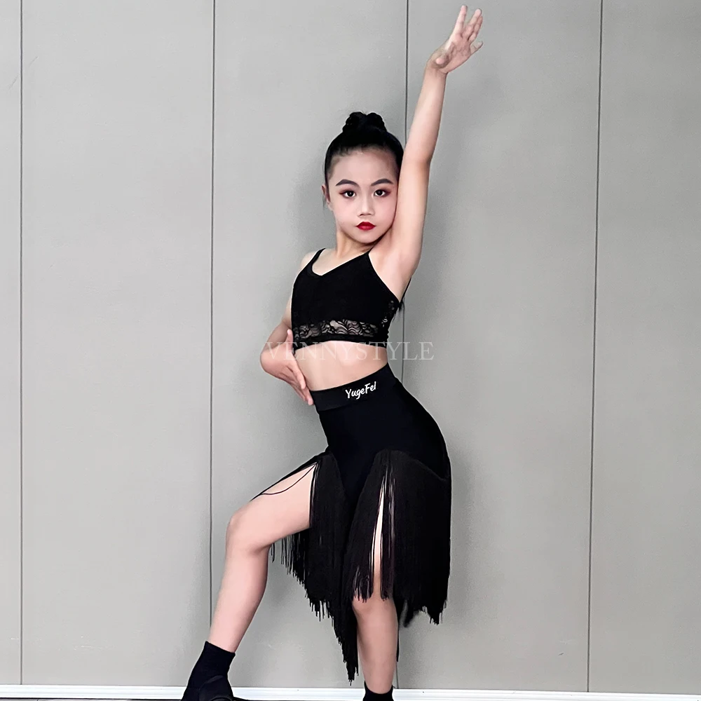 

Vennystyle Latin Dance Dress Girls Practice Wear Professional Training Leotard Comfortable Dancewear for Children Performance
