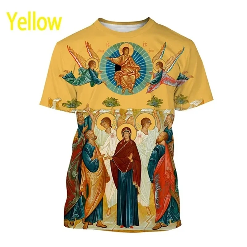 

Newest About Jesus Love Everyone Christian 3D Graphic T Shirts Virgin Mary God Bless You Casual Short-sleeved Unisex T-shirt Top