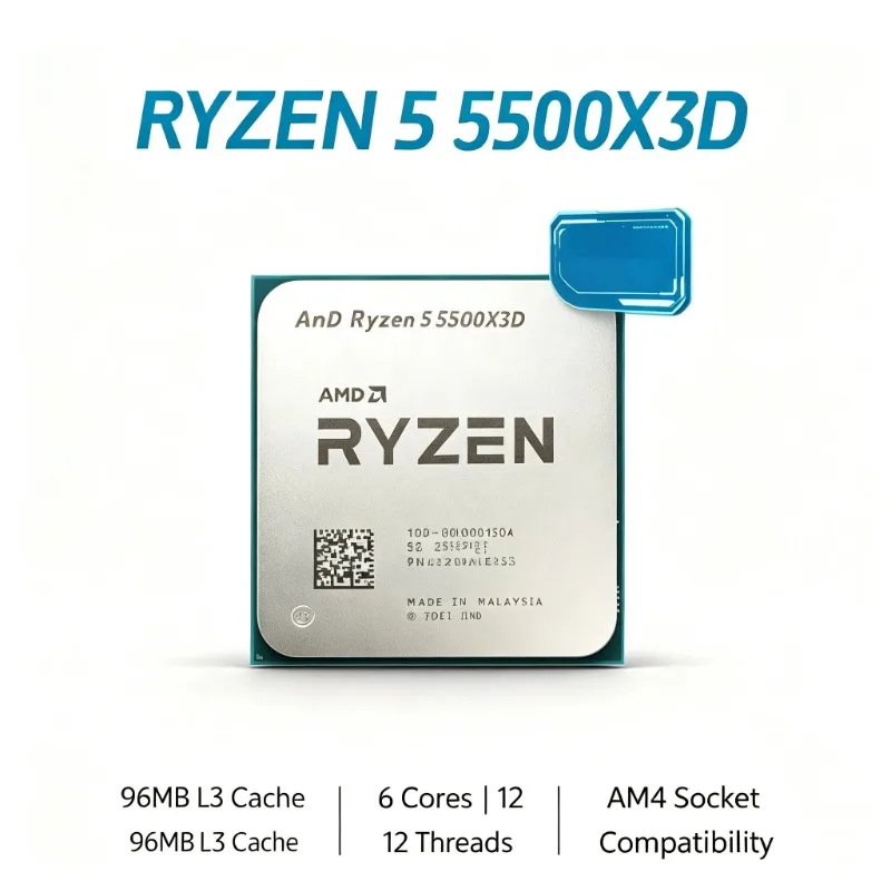 AMD Ryzen 5 5500X3D Replacement Desktop CPU 7NM 105W 3GHz 6C12T Large L3 Cache AM4 Platform Support DDR4 Without Cooler - view 2
