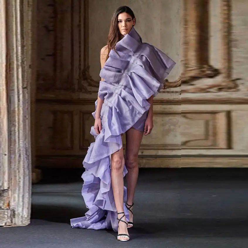 

New Fashion Asymmetrical Maxi Dress Special Occasion Party Dresses Lavender Pleated Long Prom Gowns Sleeveless