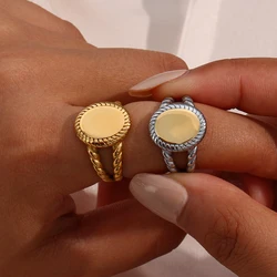 Gold and Silver Mixed Color 18K Gold Plated Oval Shape Smooth Surface Rings Minimalist Twist Waterproof Jewelry Rings for Women