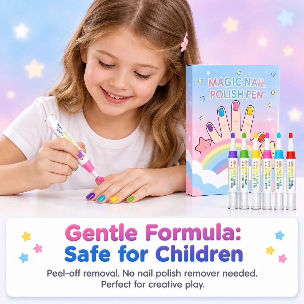 Girls Peel Off Nail Polish Kit Pretend Play Makeup Nail Art Safe Water-Based Formulas Quick Drying Easy Peel-Off Manicure Toy