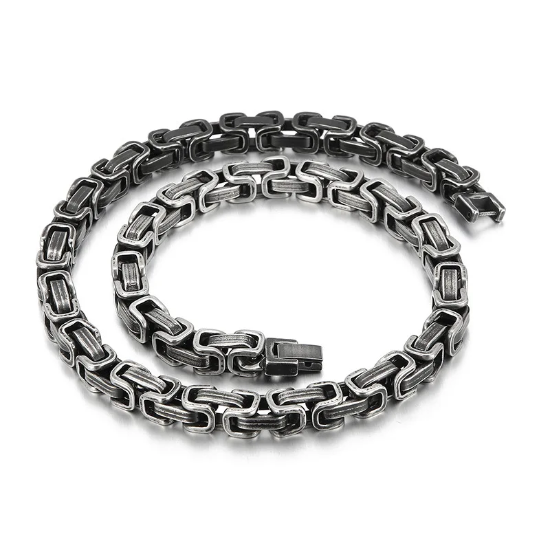 Punk Retro Stainless Steel Byzantine Link Chain Necklace For Men Rock Jewelry Silver Color Never Fade Gift