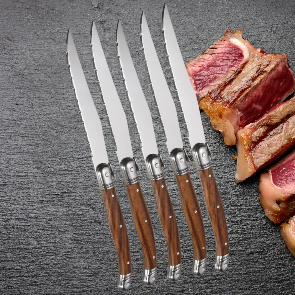 4/6/8 P Serrated Steak Knives Set Dinner Knife Cutlery Full Tang Steel Table Knife Sharp Handle Cutlery Knife Korean Dinnerware