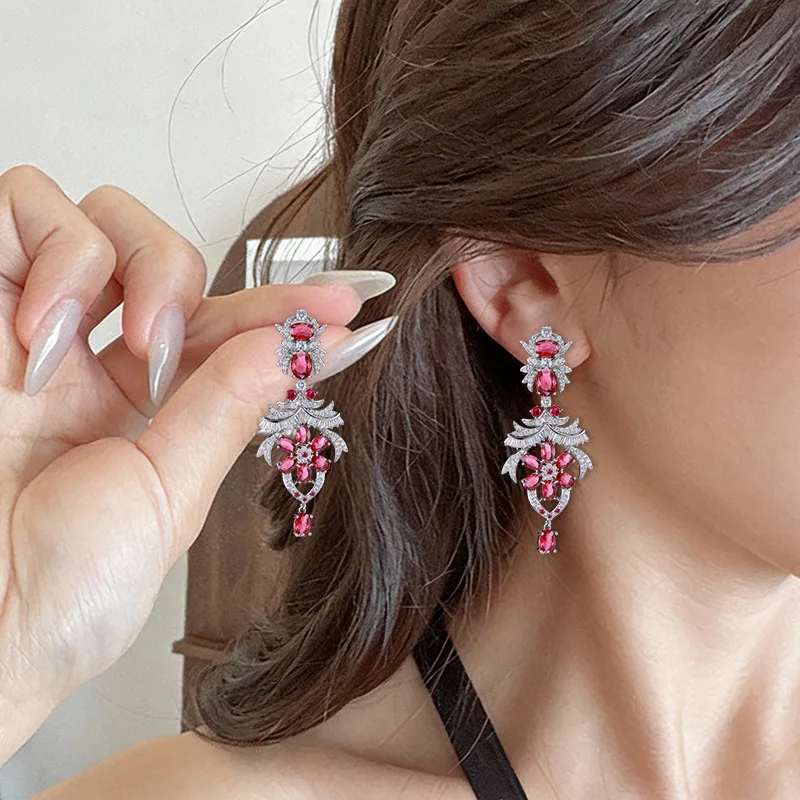 

Оригинальные дизайнерские серьги-подвески с цветными кубическими циркониями для женщин, роскошные серьги в форме цветка, эффектные подарки