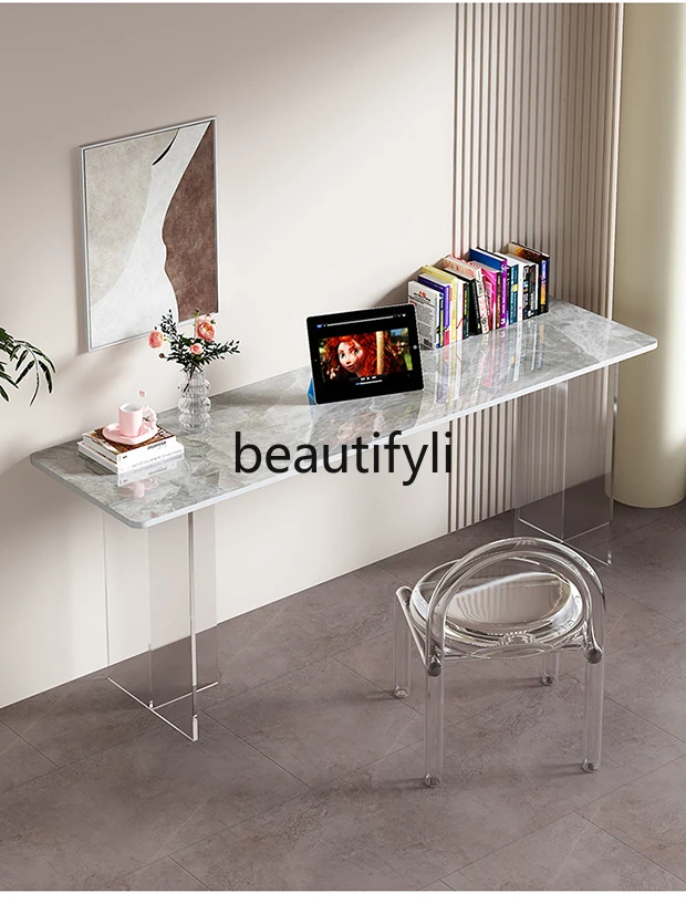 

Acrylic rock slab bar table suspension home office learning computer long desk simple and modern