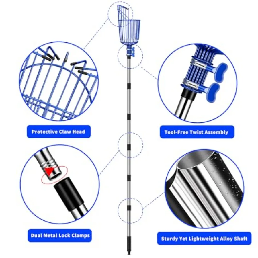 Fruit Picker Pole with Basket, Adjustable Fruit Tool for Apple Avocado Cherry Citrus Lemon Orange Peach Picking 40-160