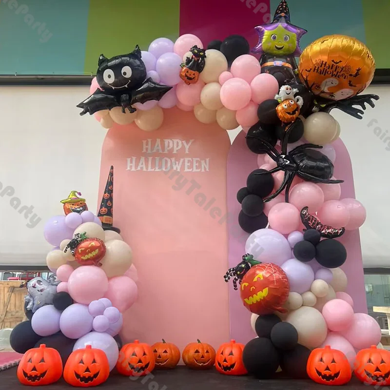 Happy Halloween Party Balloon Chain Haunted House Decoration Foil Ballon Set Day of the Dead Ghost Party Latex Ballon kit 136pvs