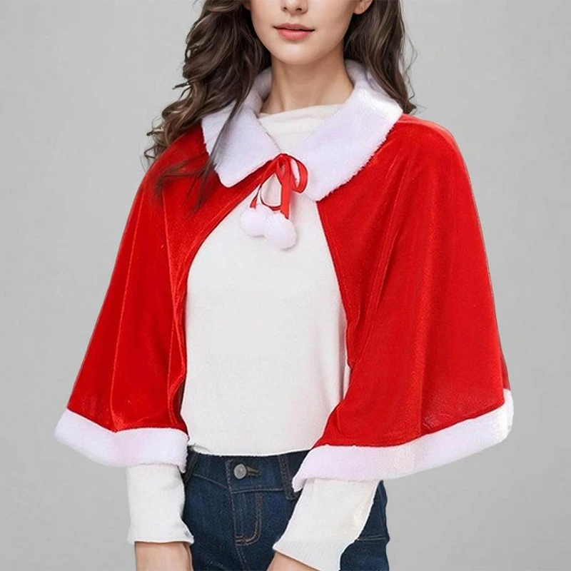 Christmas Winter Red Velvet Cape Cloak New Year Xmas Women Girl Shawl Party Cosplay Costumes Dress Decoration