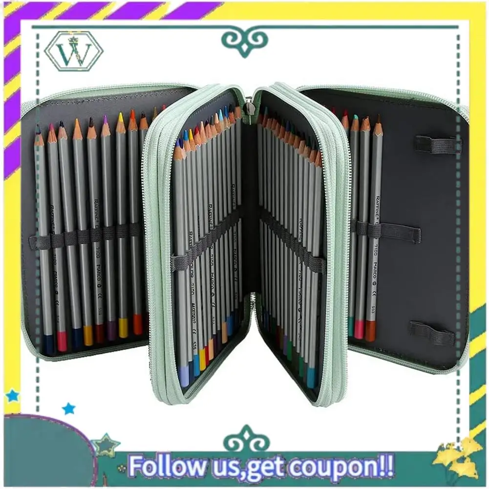 

NEW 72 Slots Pencil Holder With Zipper Closure Pencil Case For Watercolor Pens Or Markers, Pencil Case Organizer(Green Rose)