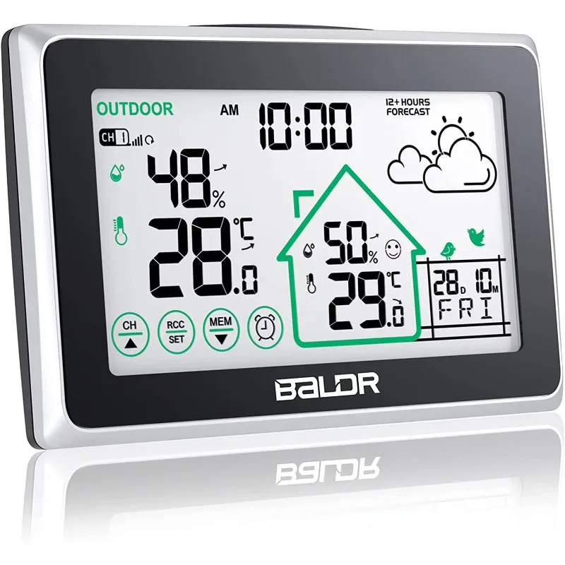 Wireless Weather Station DCF Radio Controlled Clock Temperature and Humidity Remote Sensor Home Room Clock