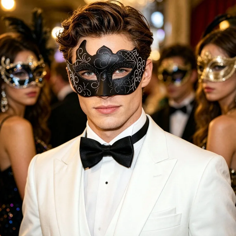 Halloween Christmas New Year Premium Men Gentleman Masquerade Half Face Masks Set of 2 Elegant Ballroom Party Props Stage Wear