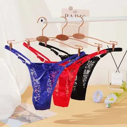 Women's  Sexy Lace G-String Underwear Low Rise Adjustable Waist Thongs Perspective Female Breathable Underpants Lingerie